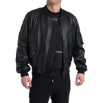 Dolce & Gabbana Black Leather Blouson Full Zip Bomber Jacket JKT3659-44