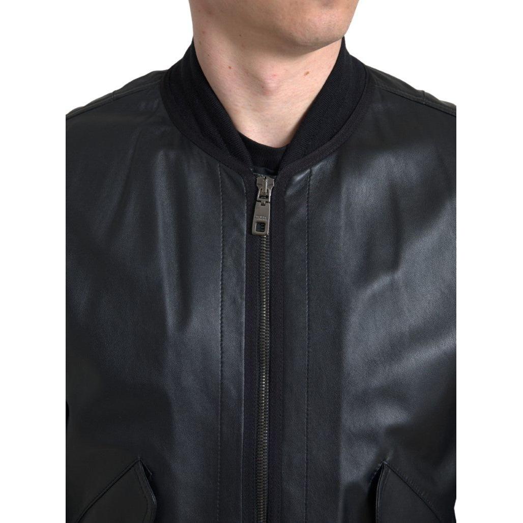 Dolce & Gabbana Black Leather Blouson Full Zip Bomber Jacket