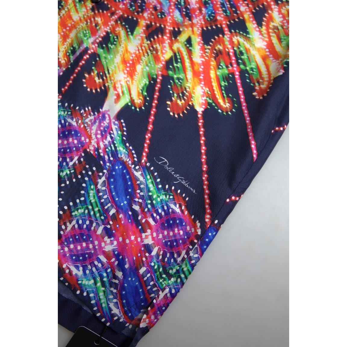 Dolce & Gabbana Multicolor Luminarie Print Men Shirt Silk