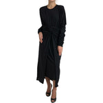 Dolce & Gabbana Black Wool Wrap Sheath Midi Gown Dress DR28895-44