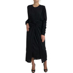Dolce & Gabbana Black Wool Wrap Sheath Midi Gown Dress DR28895-44