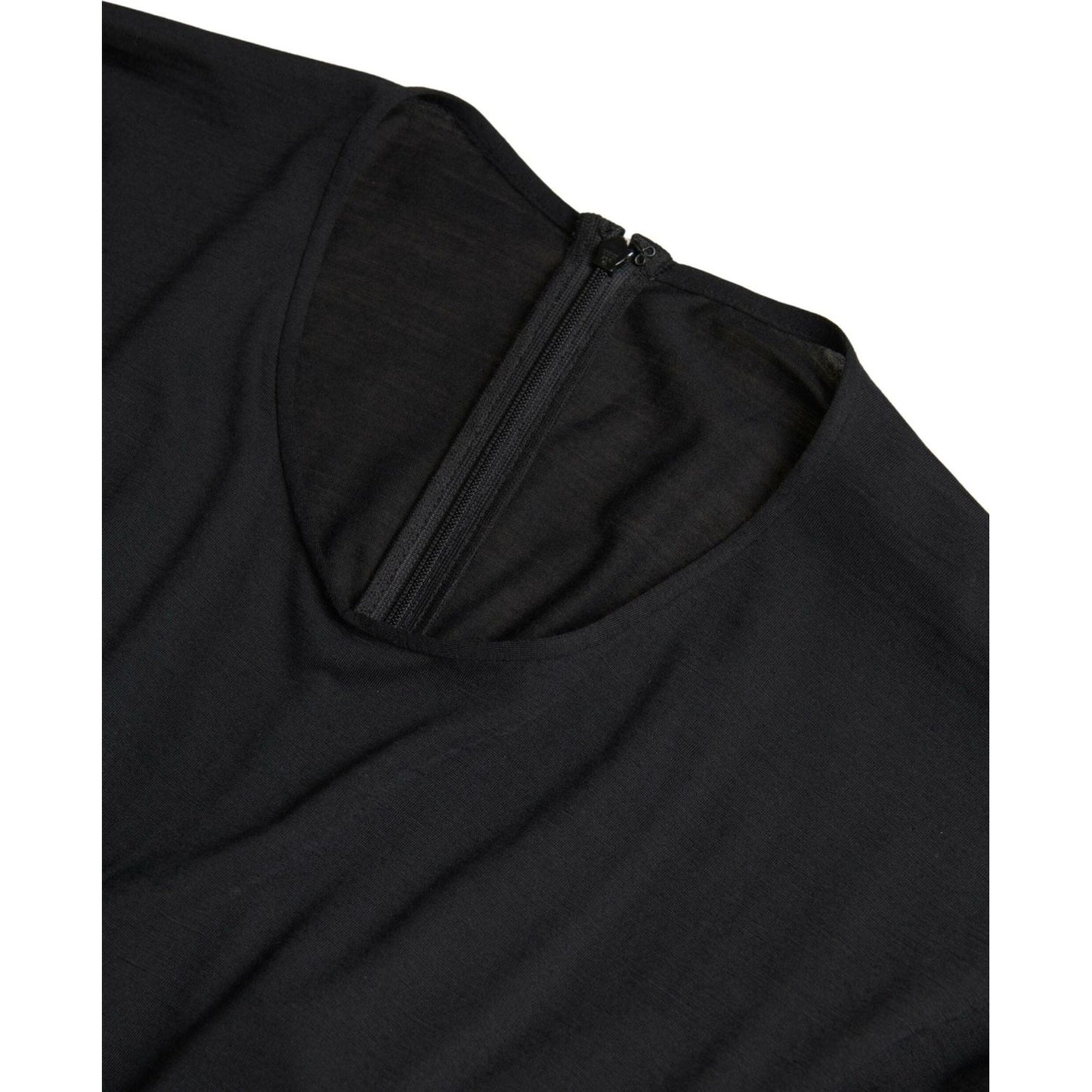 Dolce & Gabbana Black Wool Wrap Sheath Midi Gown Dress DR28895-44