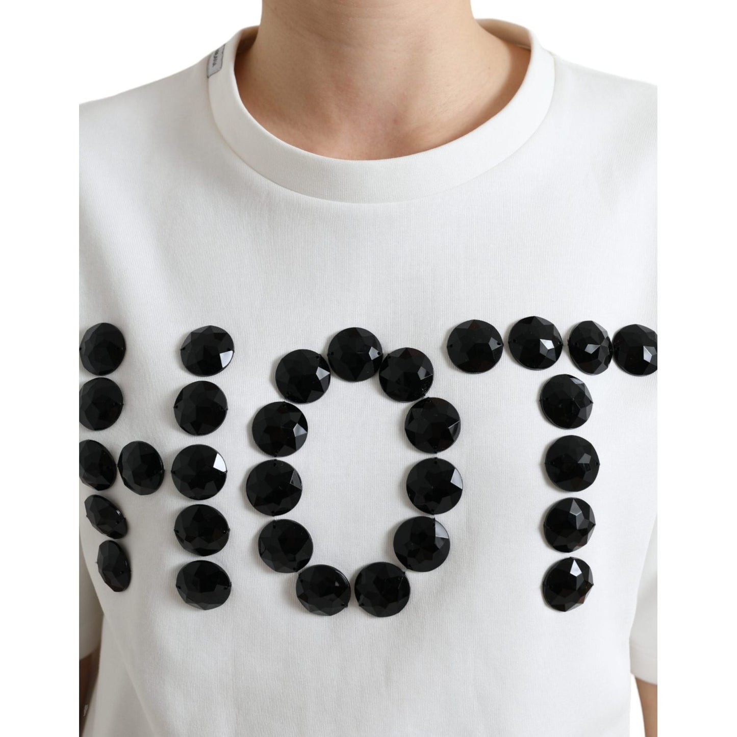 Dolce & Gabbana T-shirt White Cotton Stretch Black HOT Crystal TSH84216-36