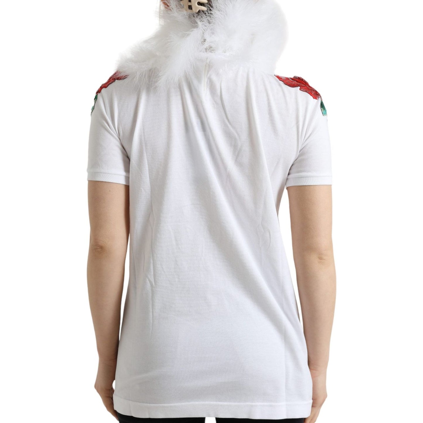 Dolce & Gabbana White Cotton Christmas Sequin Fur T-shirt TSH84218-36