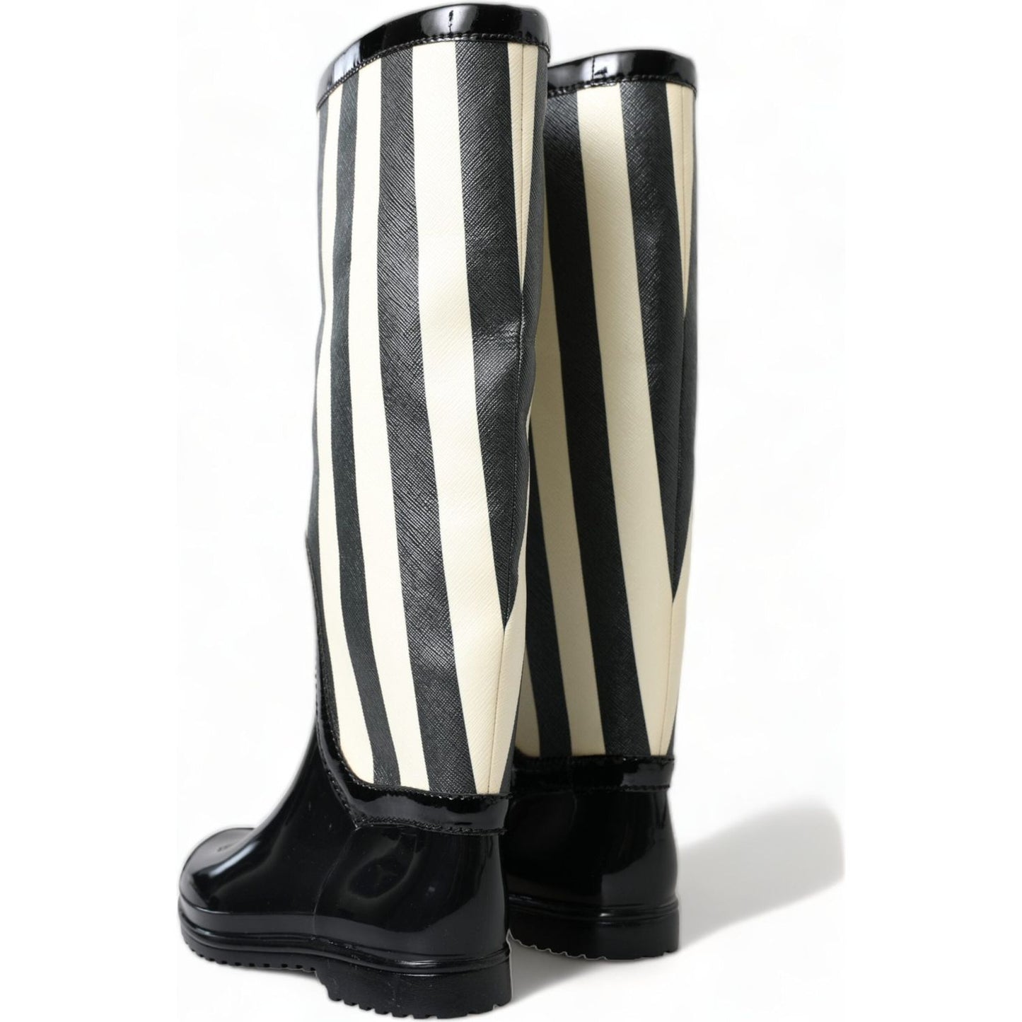Dolce & Gabbana Black Rubber Knee High Flat Boots Shoes LA10479-35