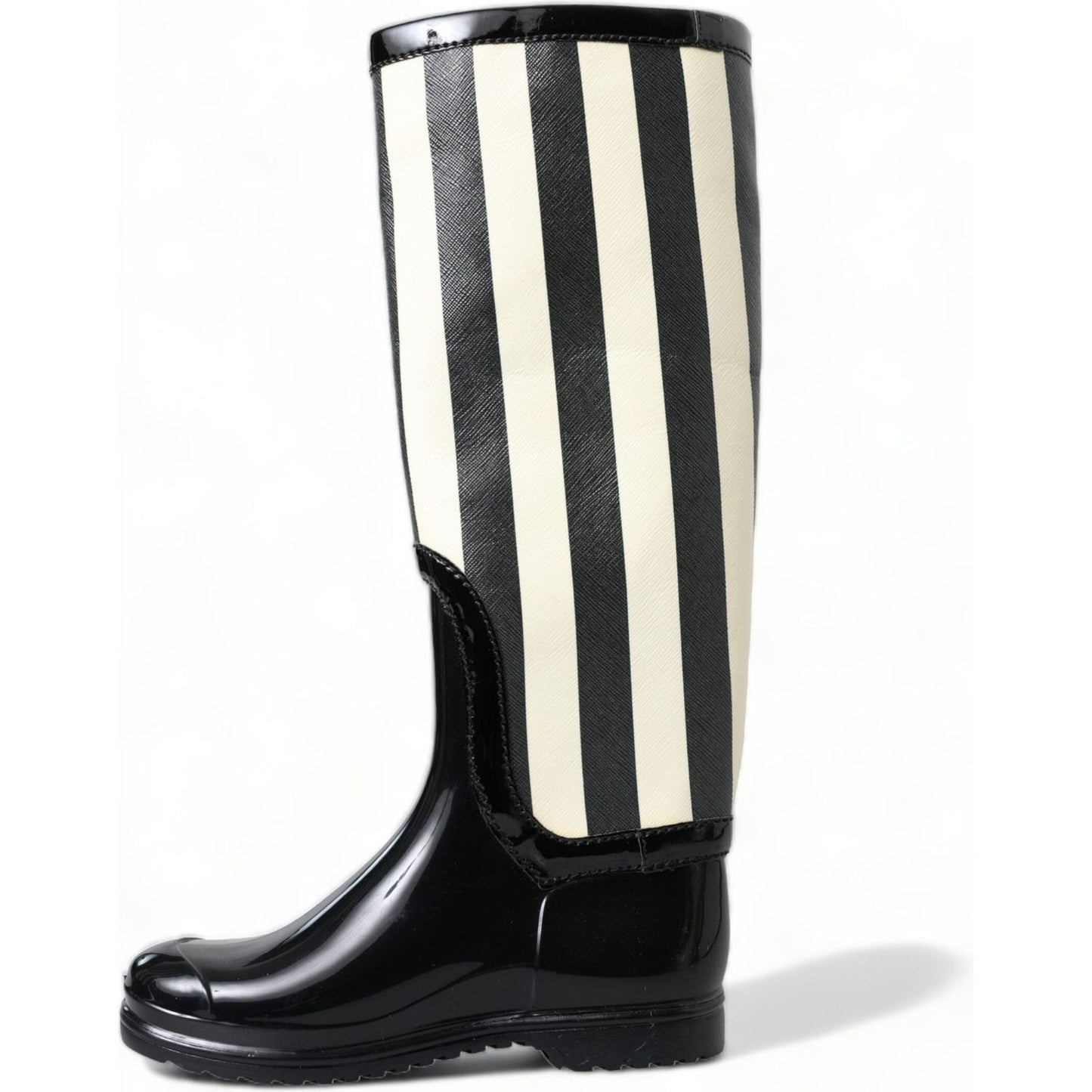 Dolce & Gabbana Black Rubber Knee High Flat Boots Shoes LA10479-35