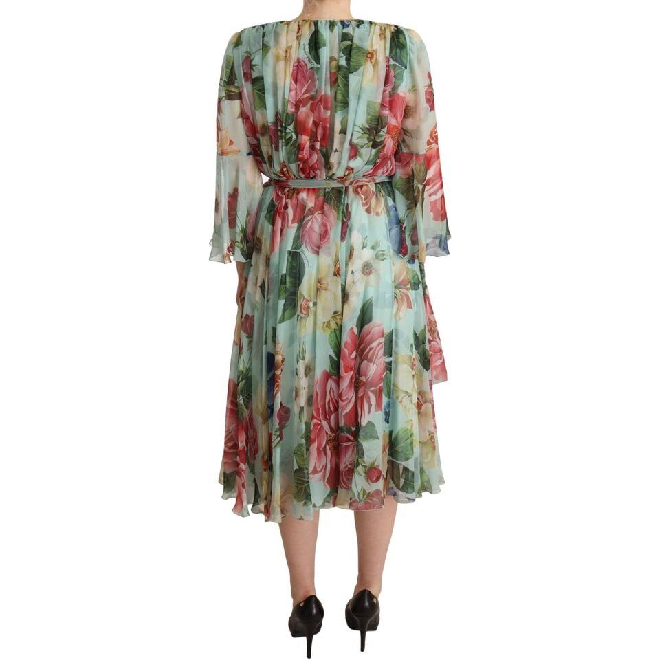 Dolce & Gabbana Multicolor Green Floral Silk Wrap Midi Dress DR28304-42