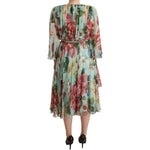 Dolce & Gabbana Multicolor Green Floral Silk Wrap Midi Dress DR28304-42
