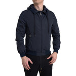 Dolce & Gabbana Blue Hooded Logo Polyester Full Zip Sweater JKT3677-46