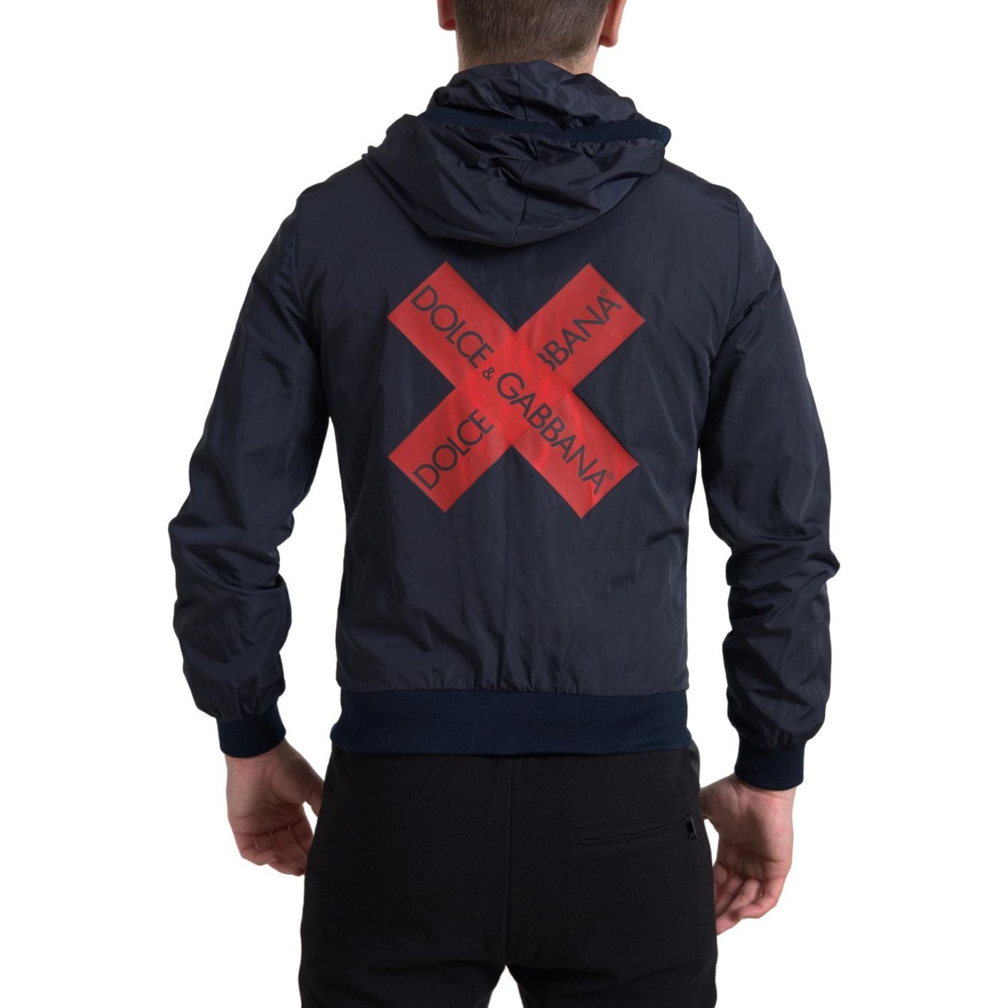 Dolce & Gabbana Blue Hooded Logo Polyester Full Zip Sweater JKT3677-46