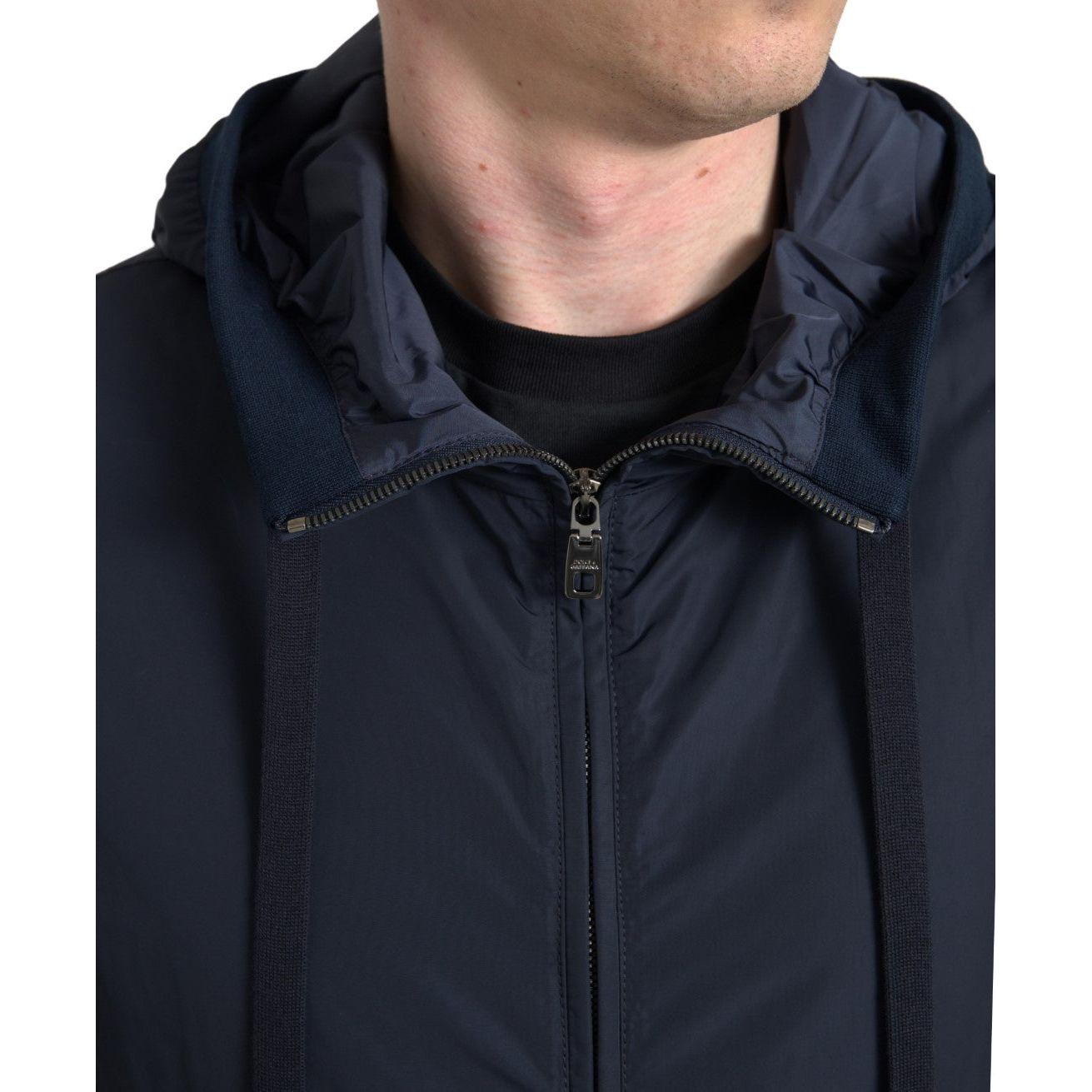 Dolce & Gabbana Blue Hooded Logo Polyester Full Zip Sweater JKT3677-46