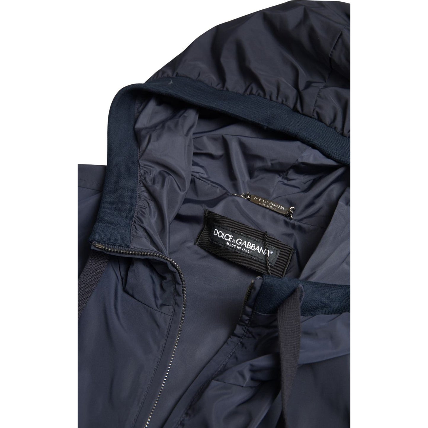 Dolce & Gabbana Blue Hooded Logo Polyester Full Zip Sweater JKT3677-46