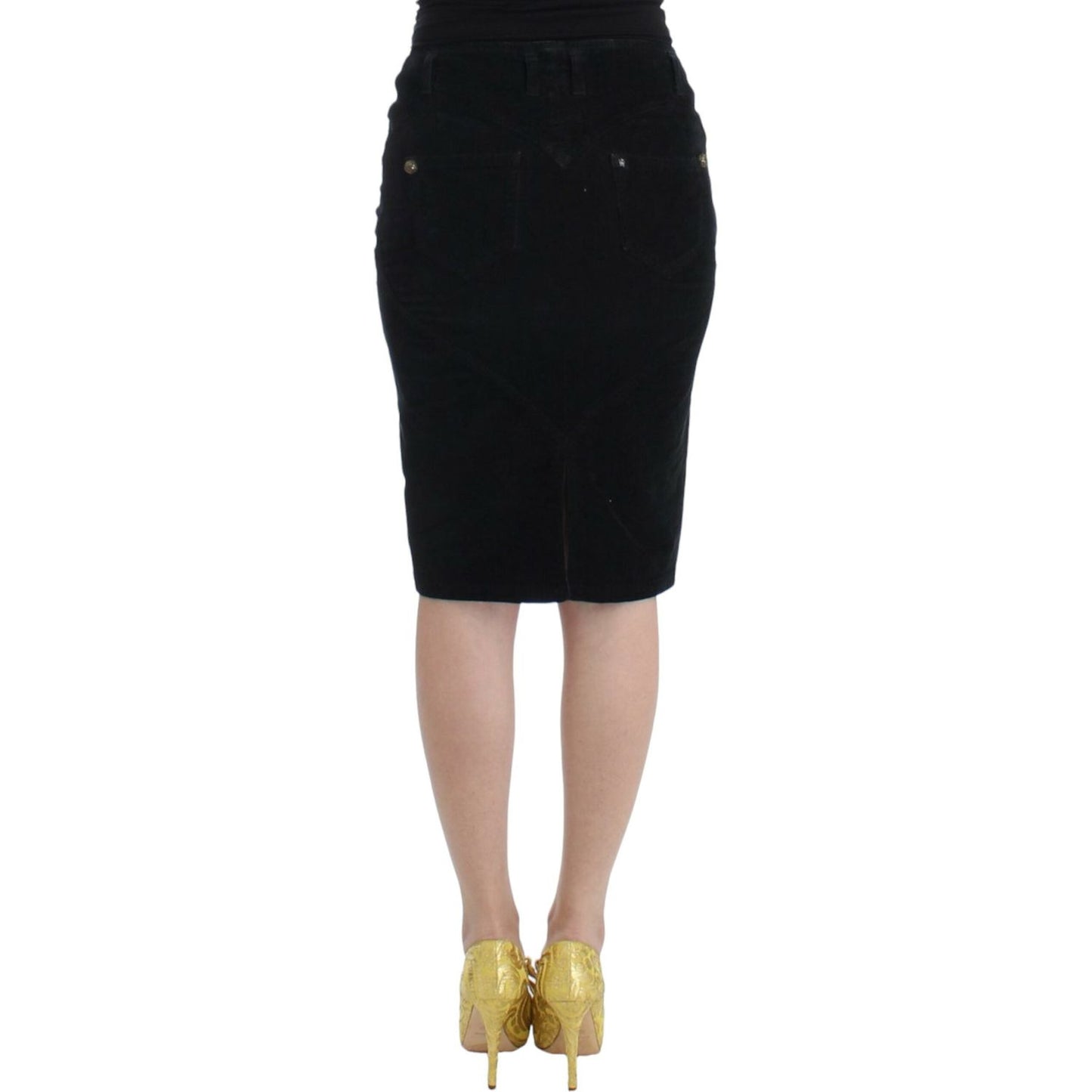 Cavalli Black Corduroy Pencil Skirt SIG11823-40