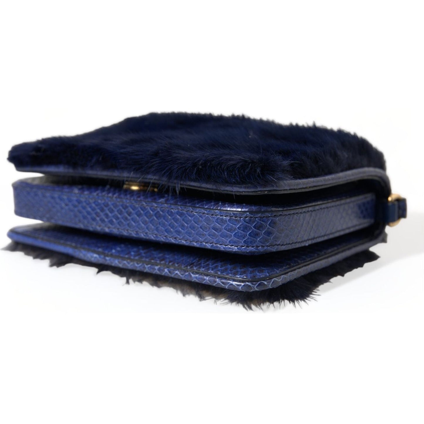Dolce & Gabbana Dark Blue Fur Ayers Lily Twist Crossbody Shoulder Bag BAG1196