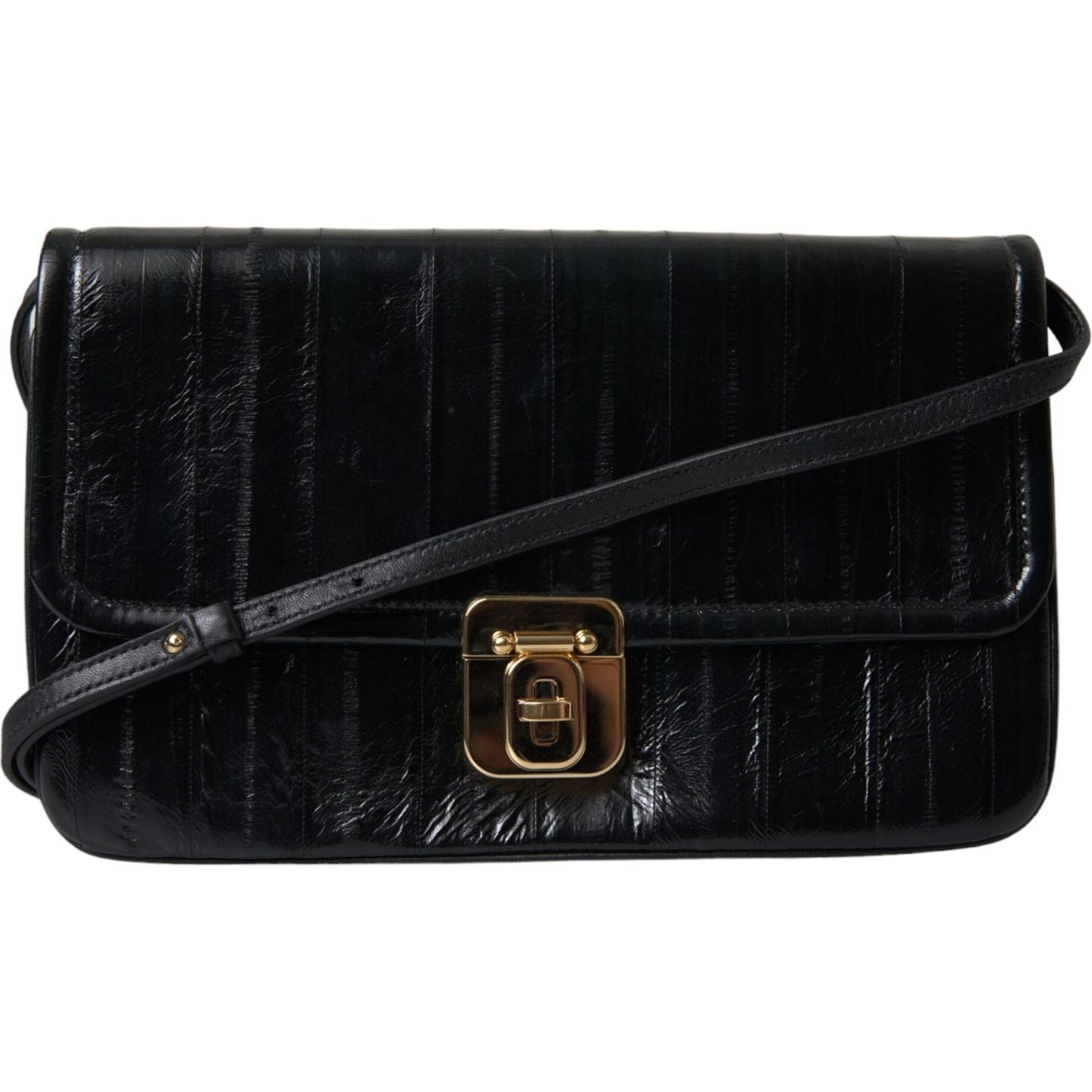 Dolce & Gabbana Black Eelskin Leather Shoulder Document Organizer Bag BAG1235