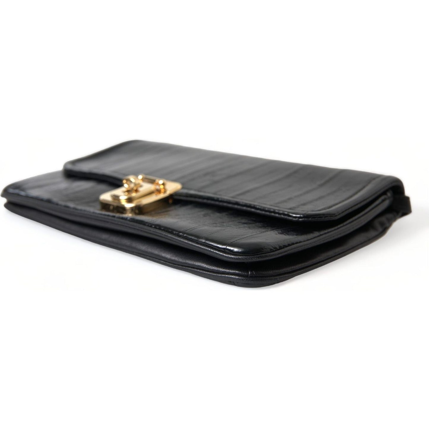 Dolce & Gabbana Black Eelskin Leather Shoulder Document Organizer Bag BAG1235