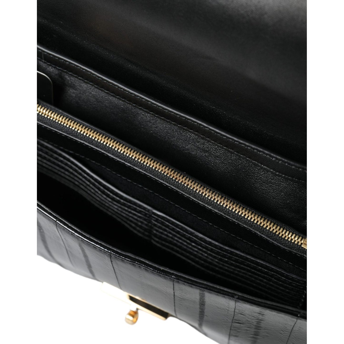 Dolce & Gabbana Black Eelskin Leather Shoulder Document Organizer Bag BAG1235