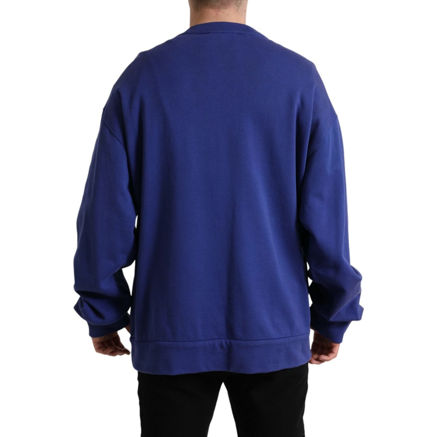 Dolce & Gabbana Royal Blue Cotton Crewneck Pullover Sweater TSH84773-56