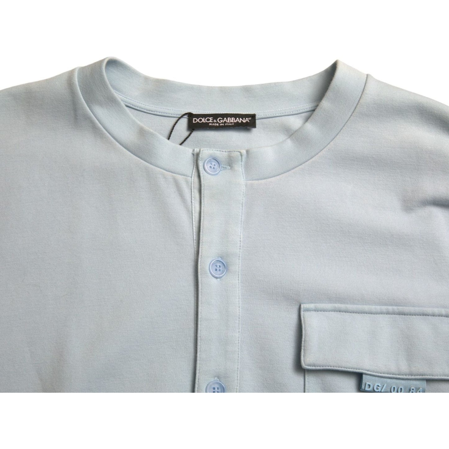 Dolce & Gabbana Light Blue Cotton Buttoned Pullover Sweater TSH84730-48