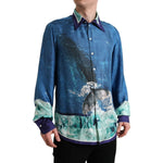 Dolce & Gabbana Blue Ocean Print Silk Collared Button Down Shirt TSH84736-42