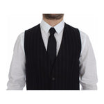 Dolce & Gabbana Black Striped Wool Logo Vest Gilet Weste GSS12032-1