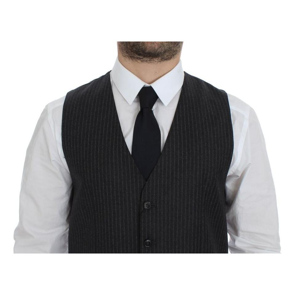 Dolce & Gabbana Gray Striped Wool Single Breasted Vest GSS12009-1