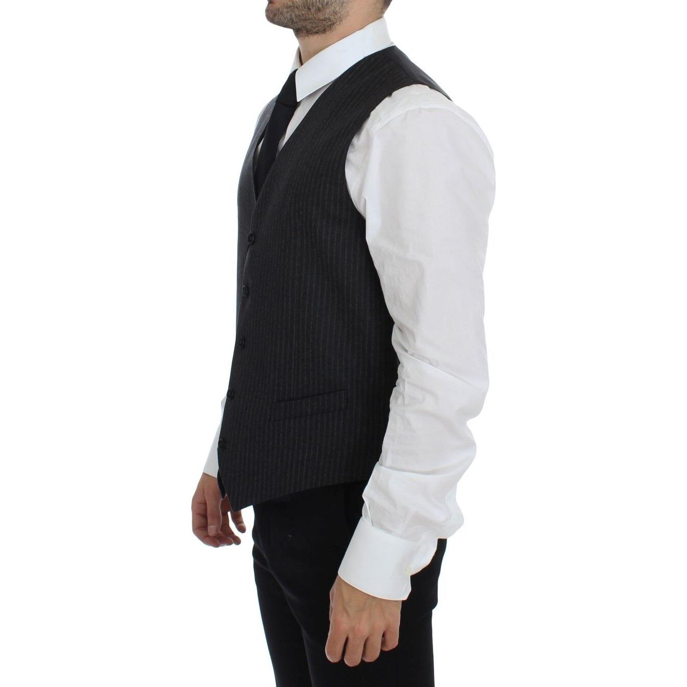 Dolce & Gabbana Gray Striped Wool Single Breasted Vest GSS12009-1