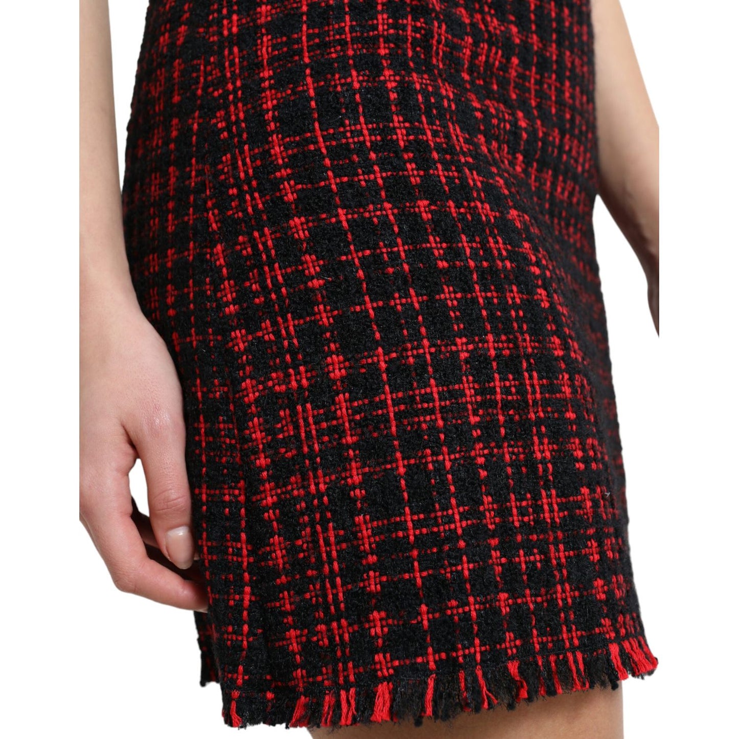 Dolce & Gabbana Black Red Cotton High Waist Tartan Tweed Mini Skirt SKI1956-40