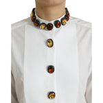 Dolce & Gabbana White Cotton Crystals Embellished Shirt Top TSH84225-40