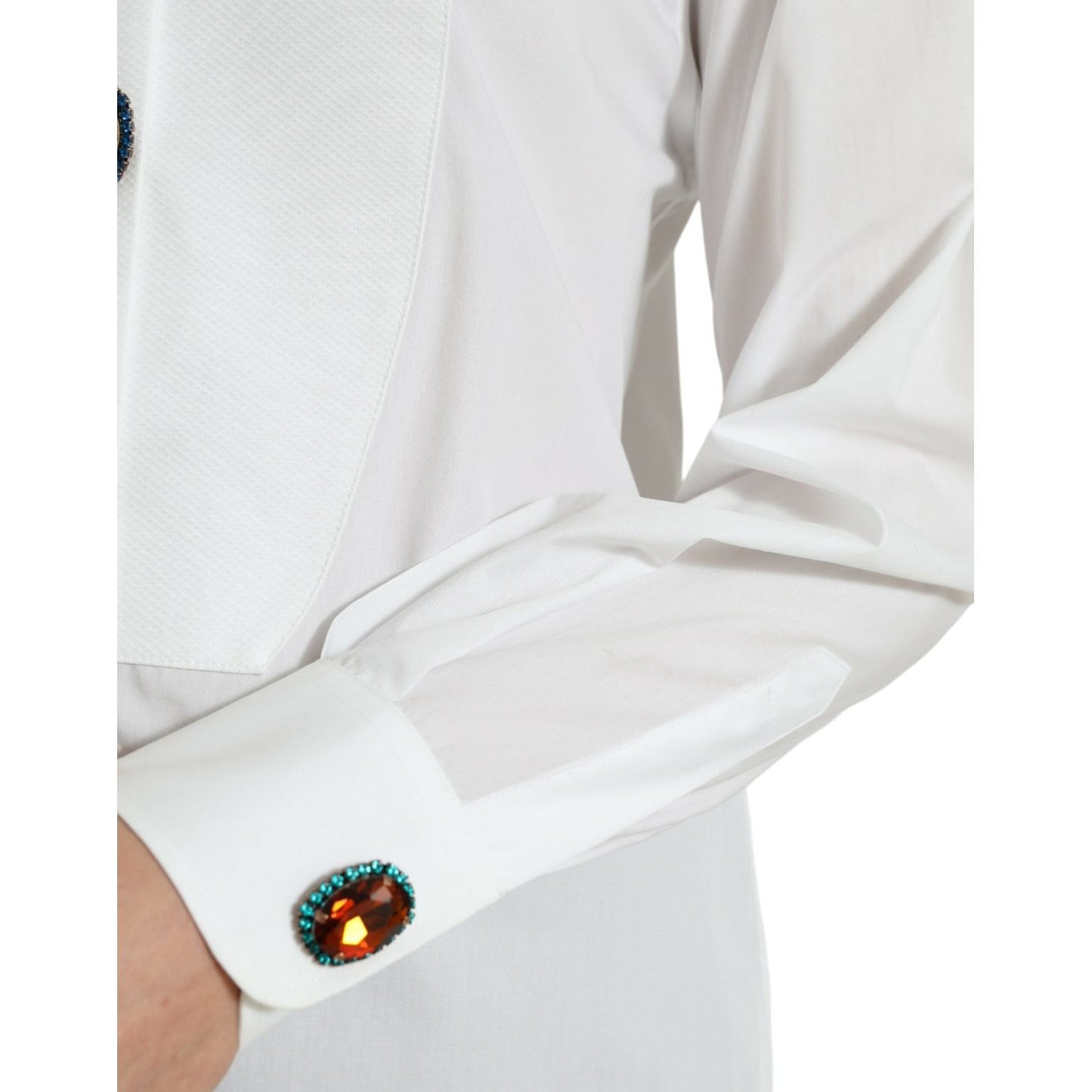 Dolce & Gabbana White Cotton Crystals Embellished Shirt Top TSH84225-40