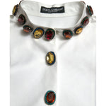 Dolce & Gabbana White Cotton Crystals Embellished Shirt Top TSH84225-40