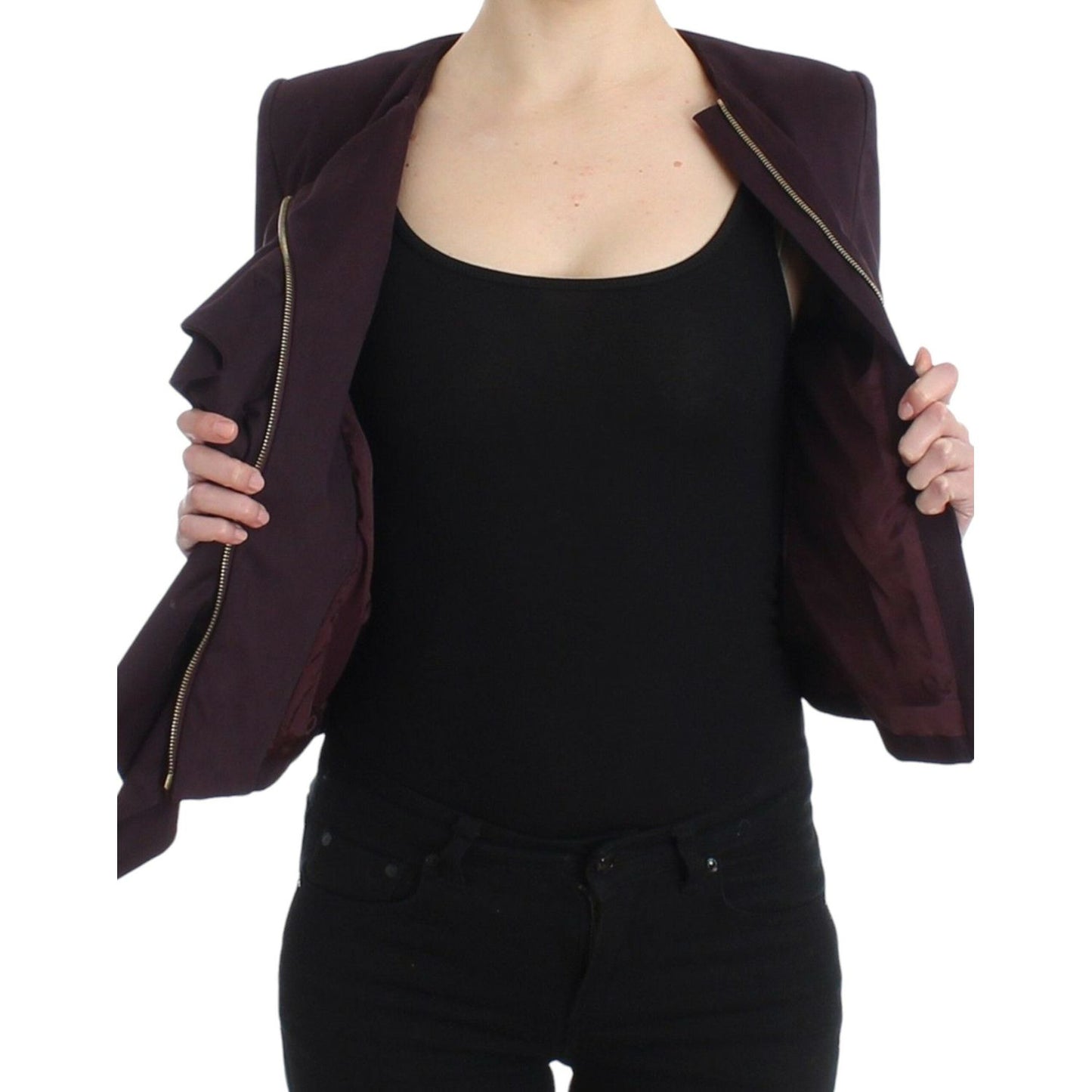 GF Ferre Purple Ruched Jacket Coat Blazer Short SIG11597-1