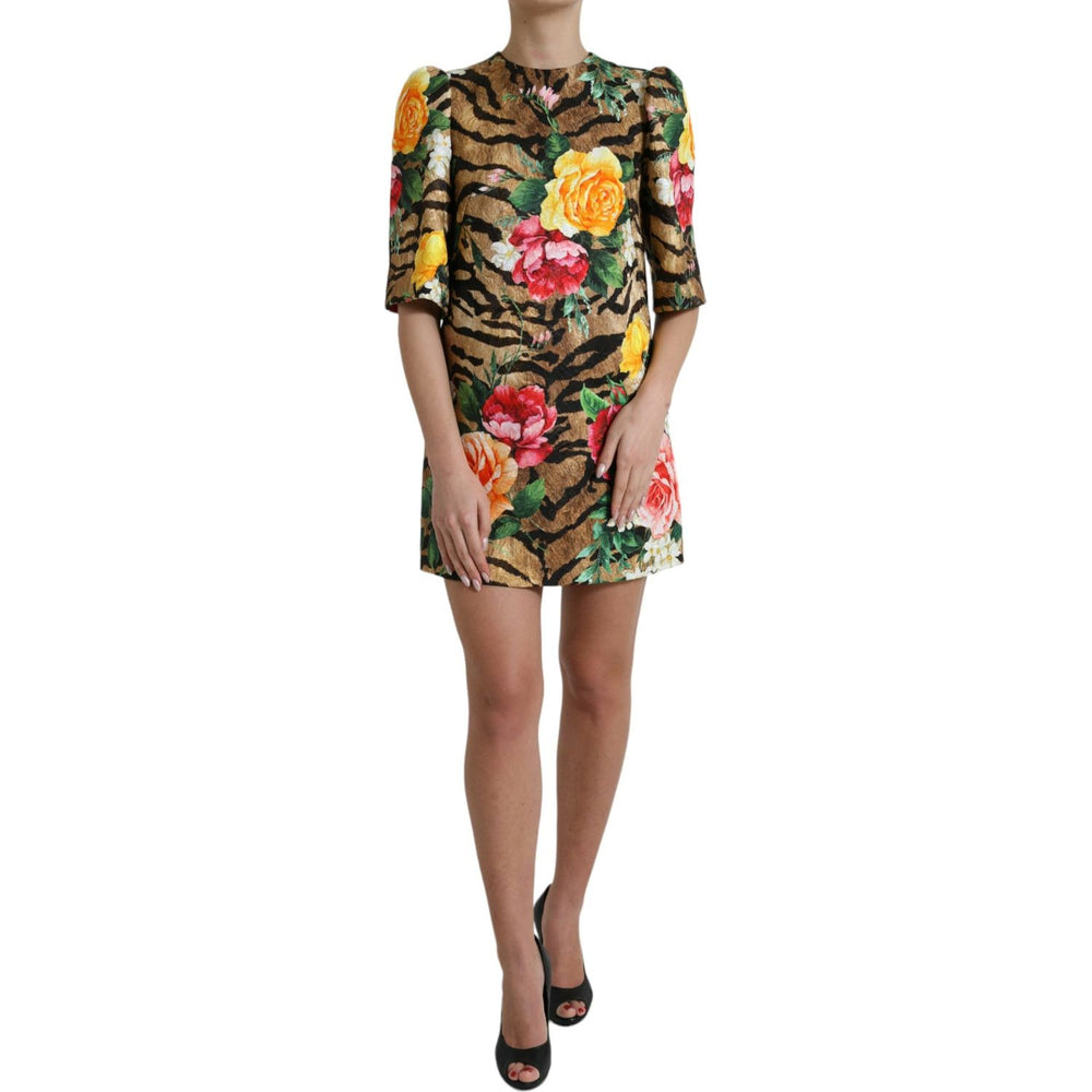 Dolce & Gabbana Multicolor Tiger Floral Print Shift Mini Dress DR281114-40