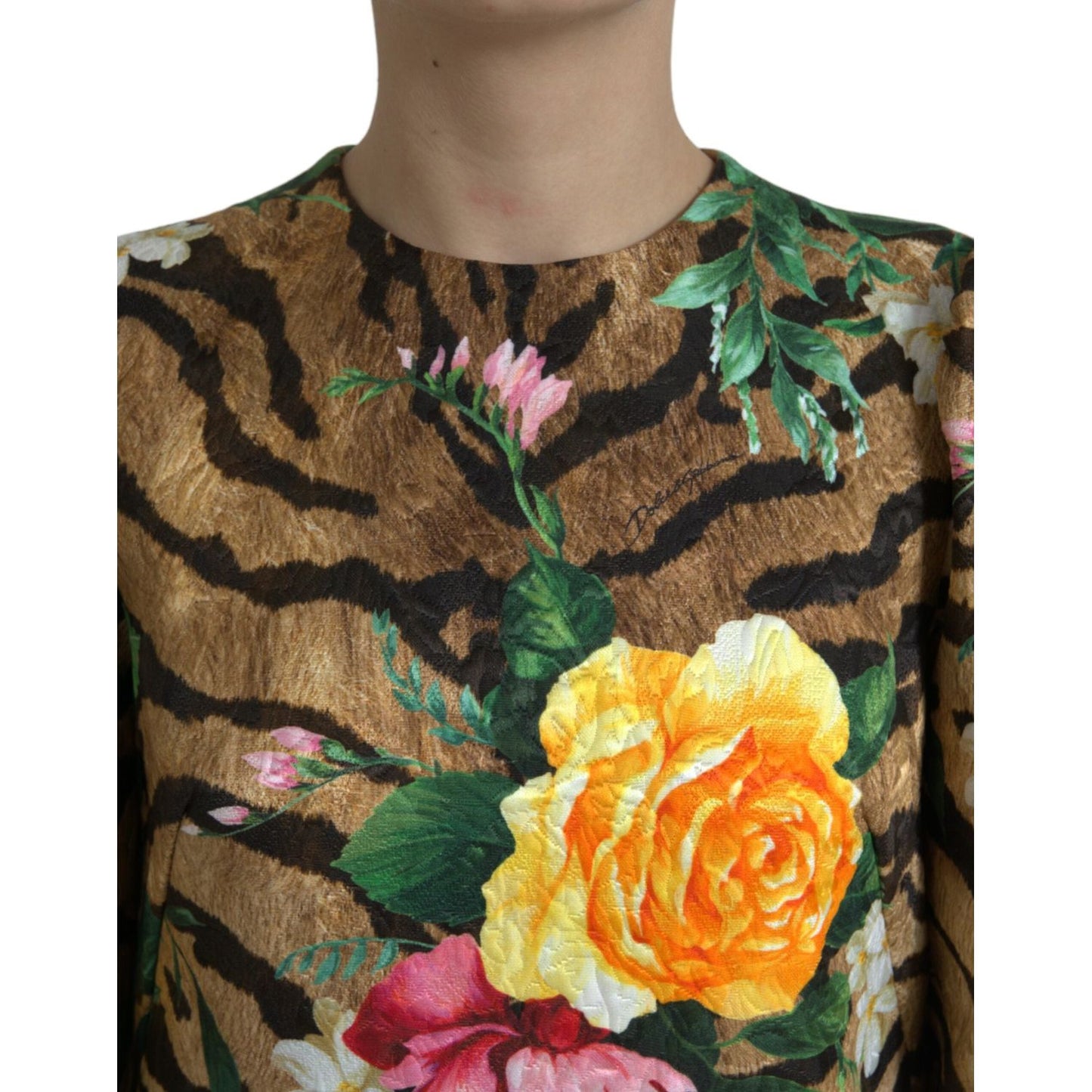 Dolce & Gabbana Multicolor Tiger Floral Print Shift Mini Dress DR281114-40