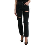 Dolce & Gabbana Black Cotton High Waist Tattered Denim Jeans PAN74988-40