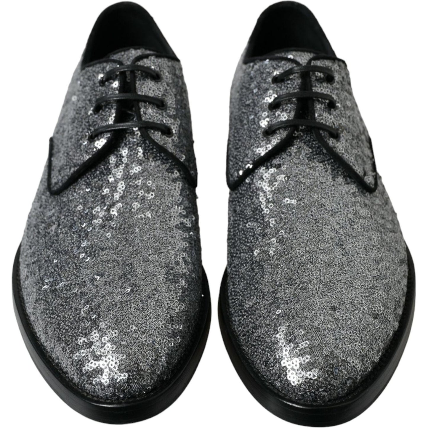 Dolce & Gabbana Silver Sequined Lace Up Men Derby Dress Shoes MV5392-39
