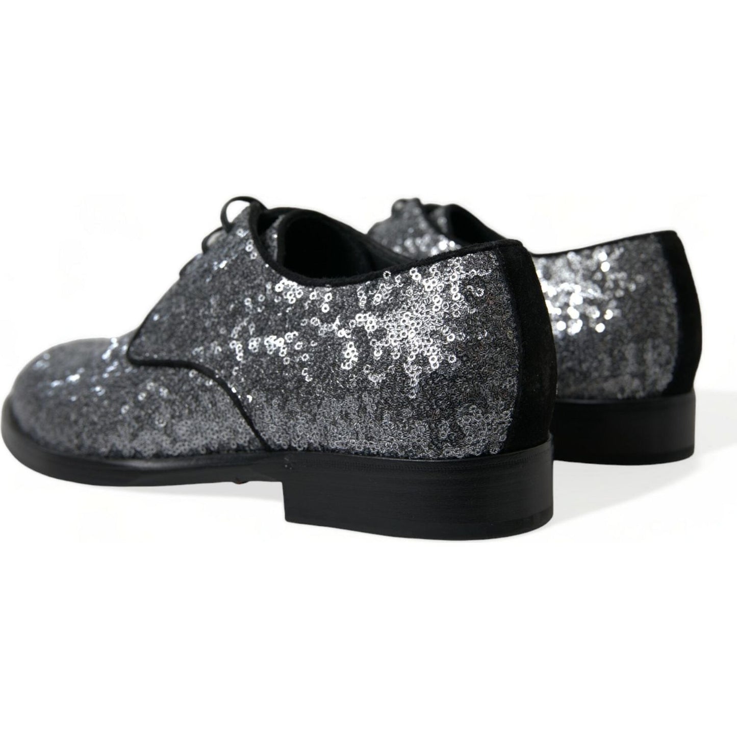 Dolce & Gabbana Silver Sequined Lace Up Men Derby Dress Shoes MV5392-39
