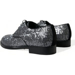 Dolce & Gabbana Silver Sequined Lace Up Men Derby Dress Shoes MV5392-39