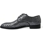 Dolce & Gabbana Silver Sequined Lace Up Men Derby Dress Shoes MV5392-39