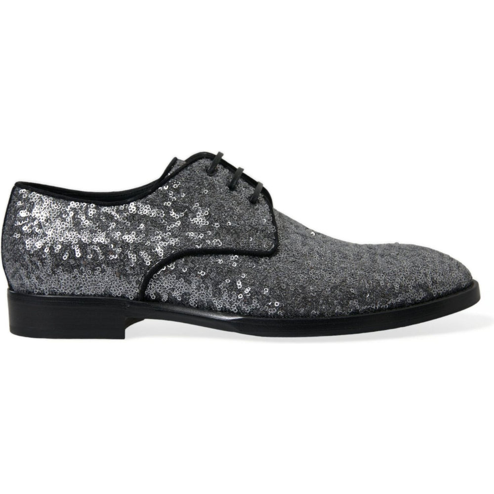 Dolce & Gabbana Silver Sequined Lace Up Men Derby Dress Shoes MV5392-39