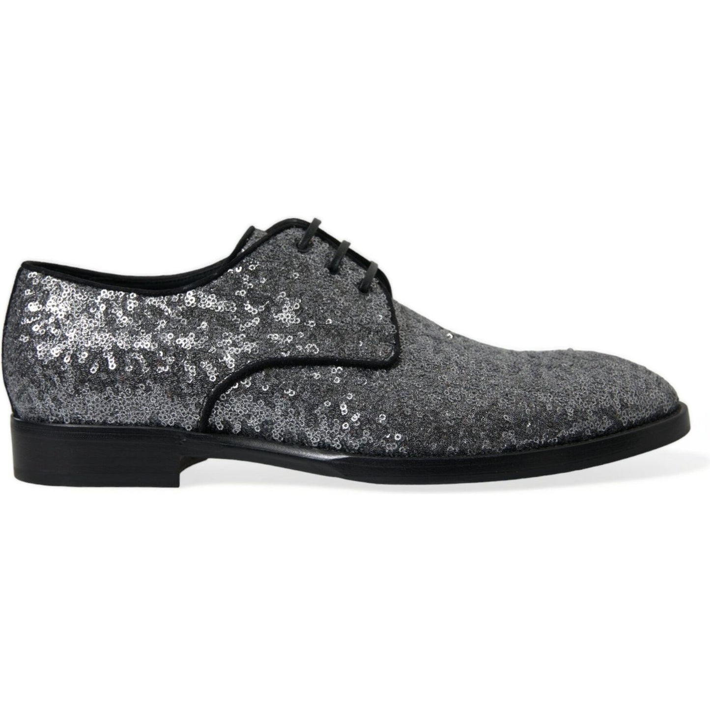Dolce & Gabbana Silver Sequined Lace Up Men Derby Dress Shoes MV5392-39
