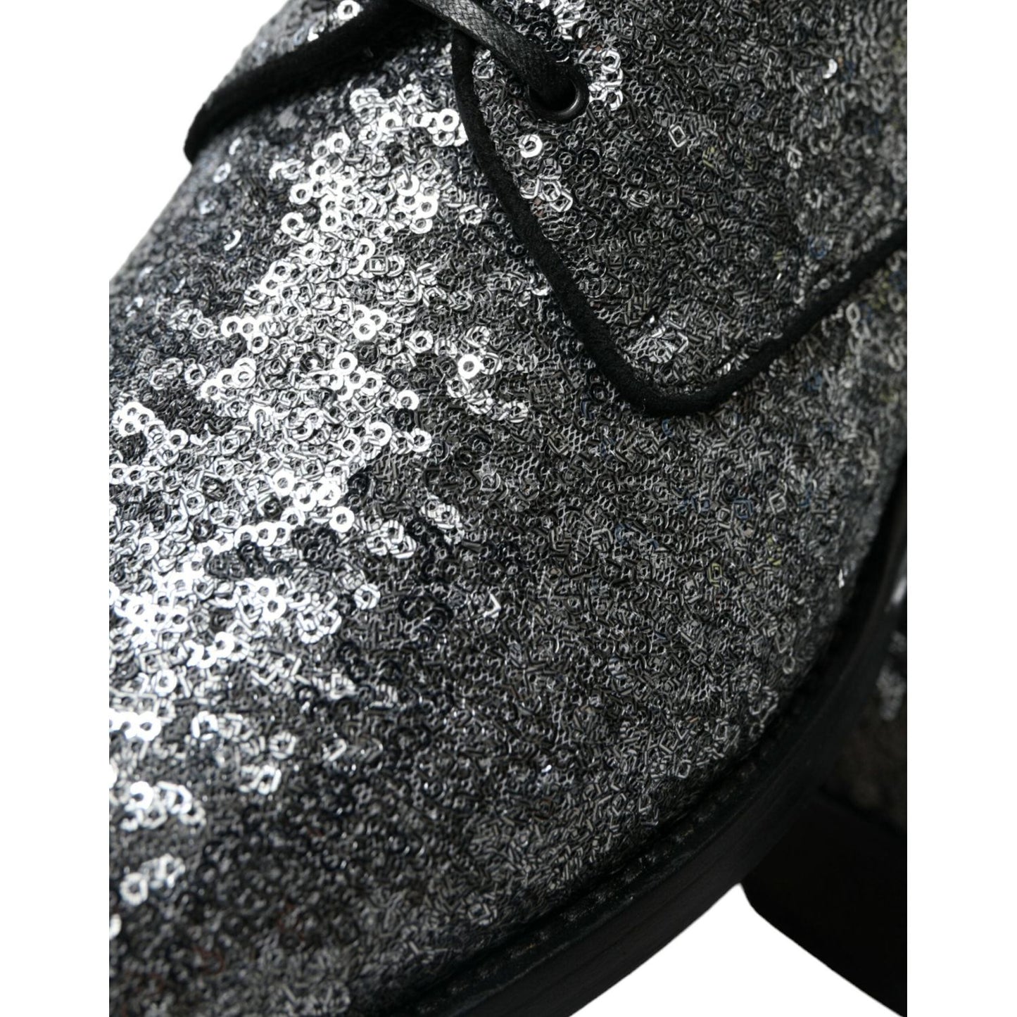 Dolce & Gabbana Silver Sequined Lace Up Men Derby Dress Shoes MV5392-39