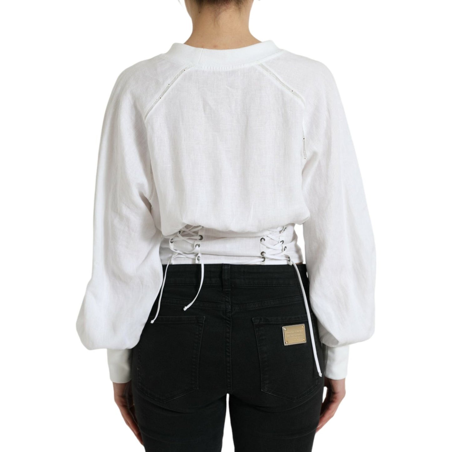 Dolce & Gabbana White Cotton Corset Cropped Long Sleeves Topclothing TSH84282-40