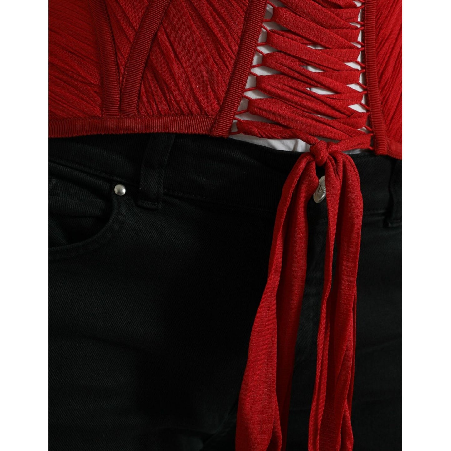 Dolce & Gabbana Red Silk Belt Waist Lace Up Strap Corset TSH83755-42