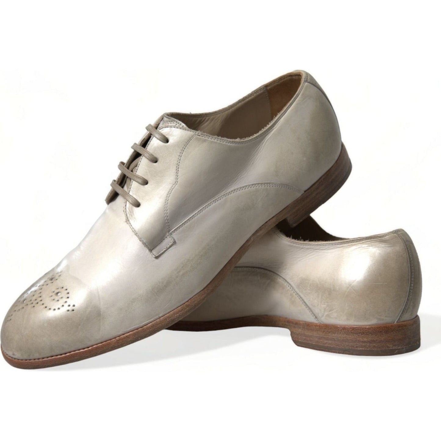 Dolce & Gabbana White Distressed Leather Derby Dress Shoes MV5501-43.5