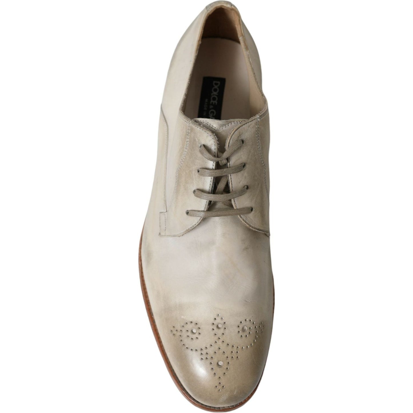 Dolce & Gabbana White Distressed Leather Derby Dress Shoes MV5501-43.5