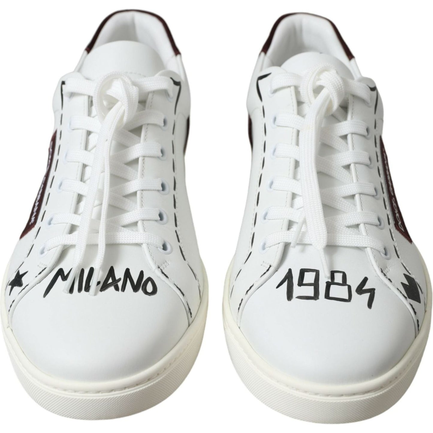 Dolce & Gabbana White Bordeaux Leather Logo Low Top Sneakers Shoes MV5427-39.5