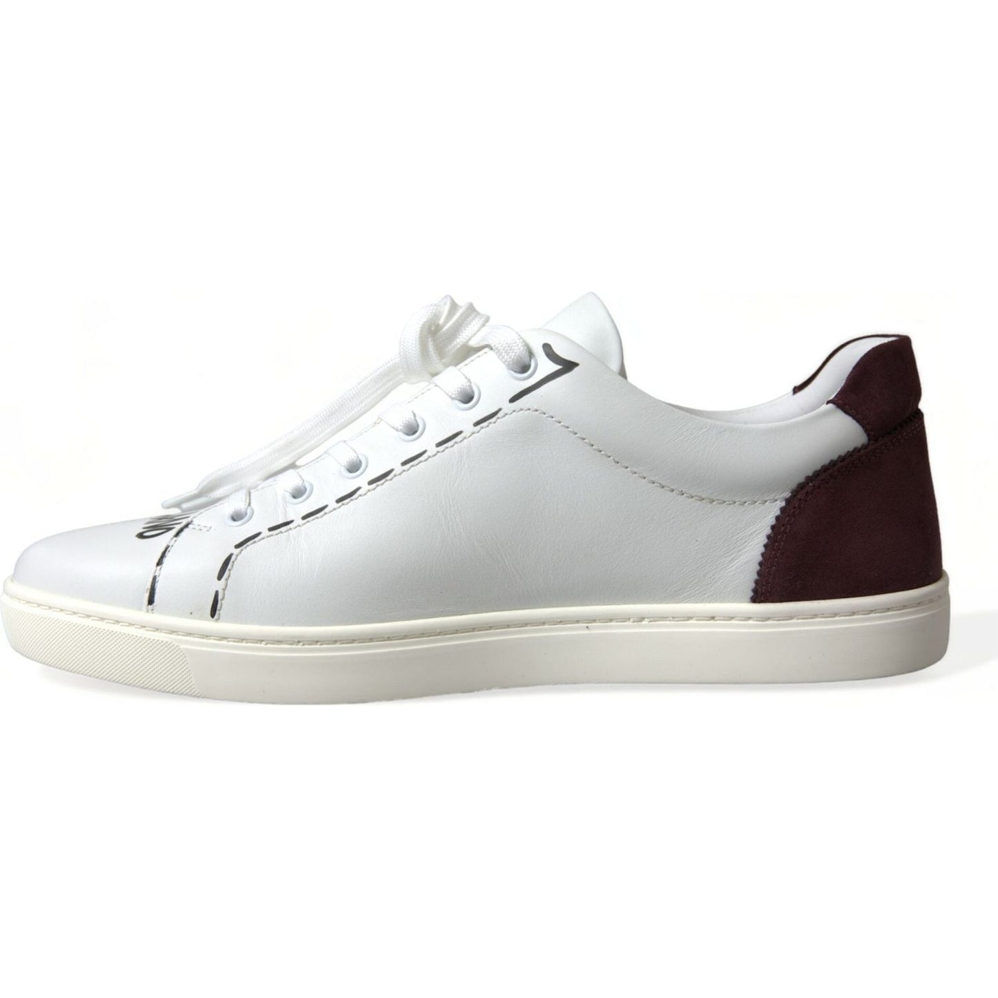Dolce & Gabbana White Bordeaux Leather Logo Low Top Sneakers Shoes MV5427-39.5