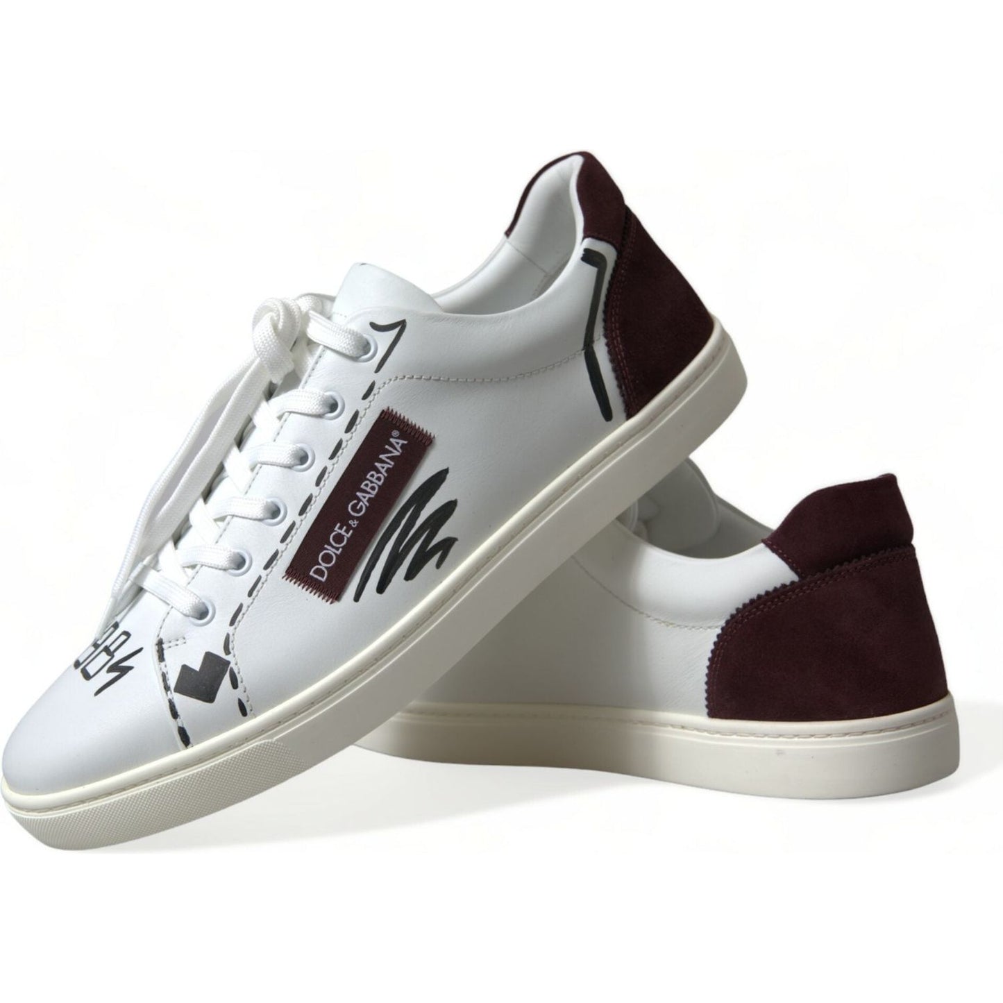 Dolce & Gabbana White Bordeaux Leather Logo Low Top Sneakers Shoes MV5427-39.5