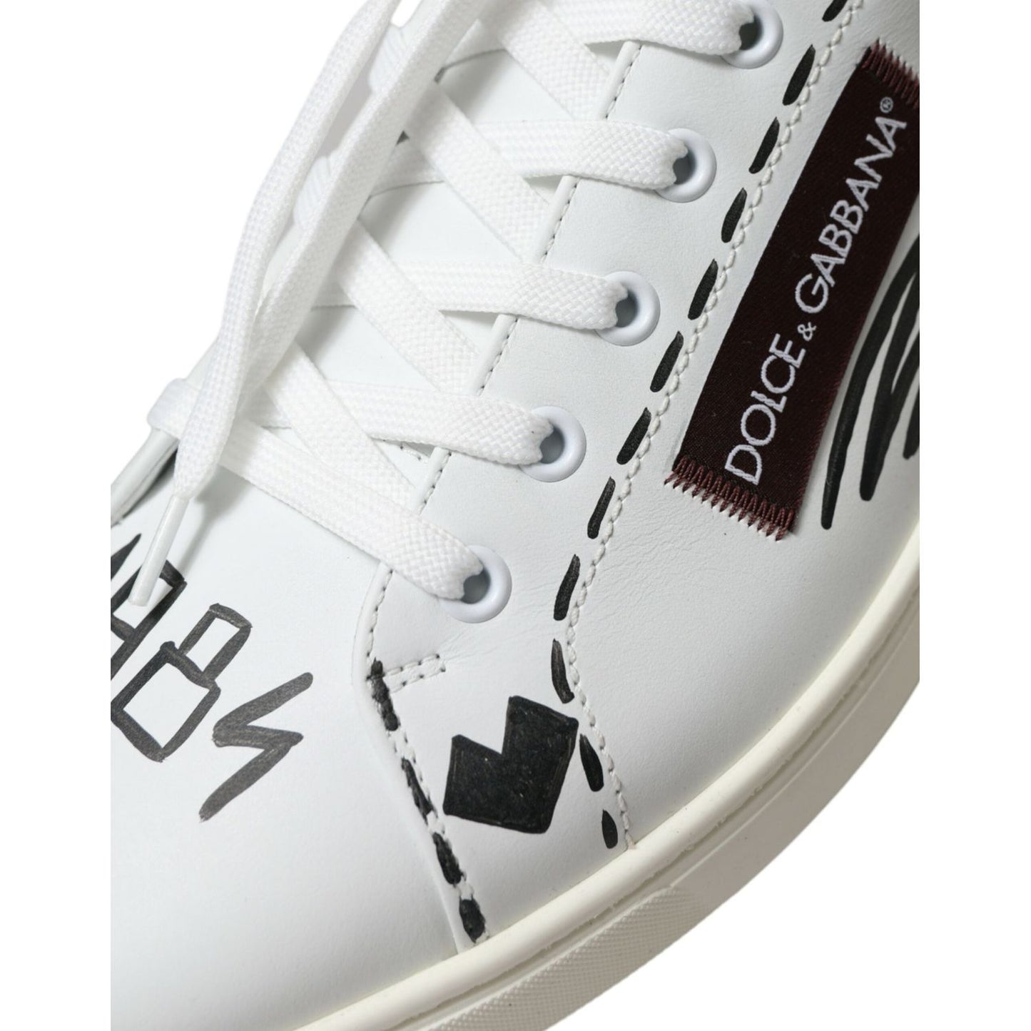 Dolce & Gabbana White Bordeaux Leather Logo Low Top Sneakers Shoes MV5427-39.5